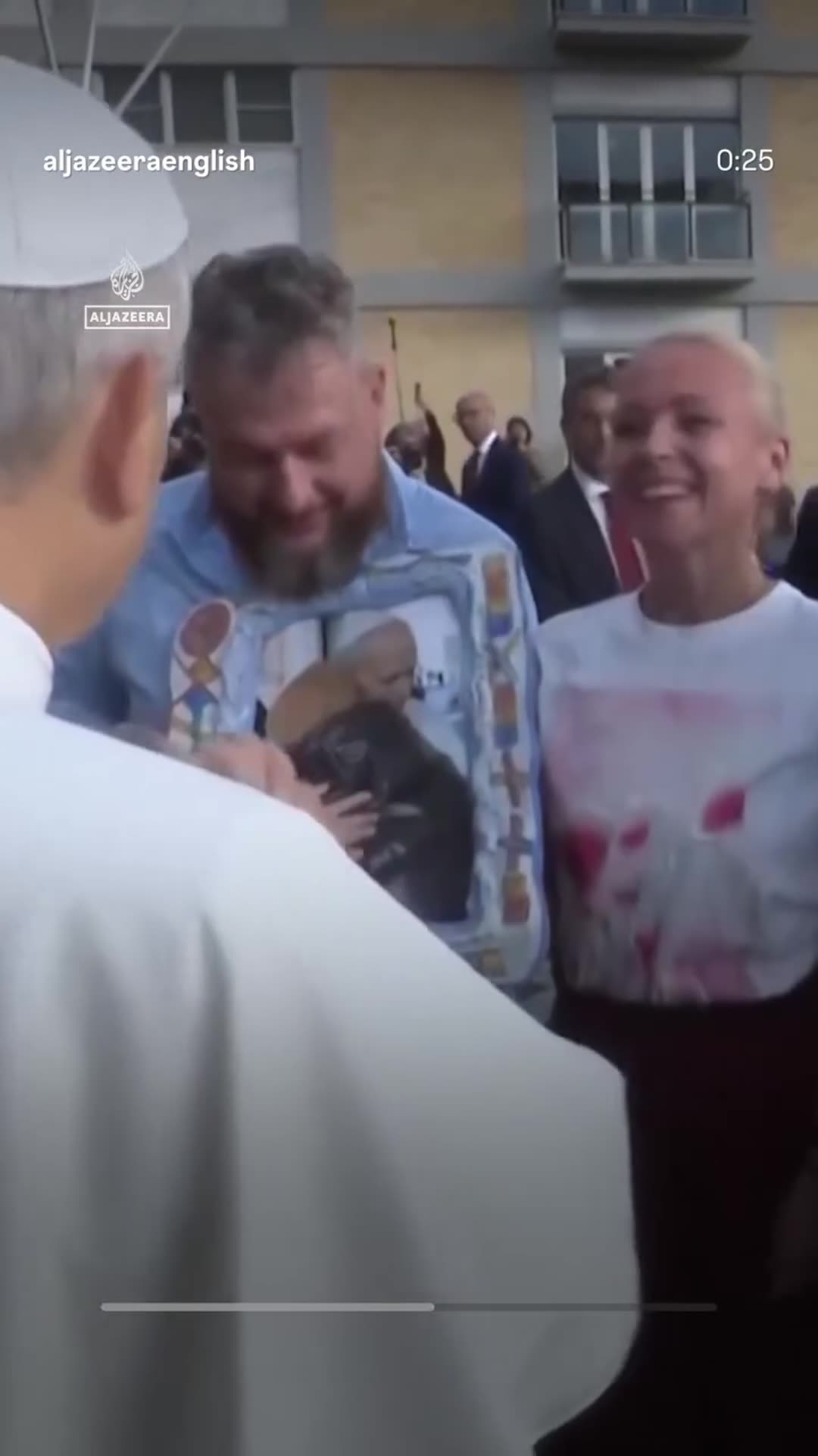 A reshared Al Jazeera English reel shows Pope Leo leaving Rome's Gemelli Hospital after successful lung cancer surgery. He greets and blesses well-wishers, then leaves by car, waving from the window.