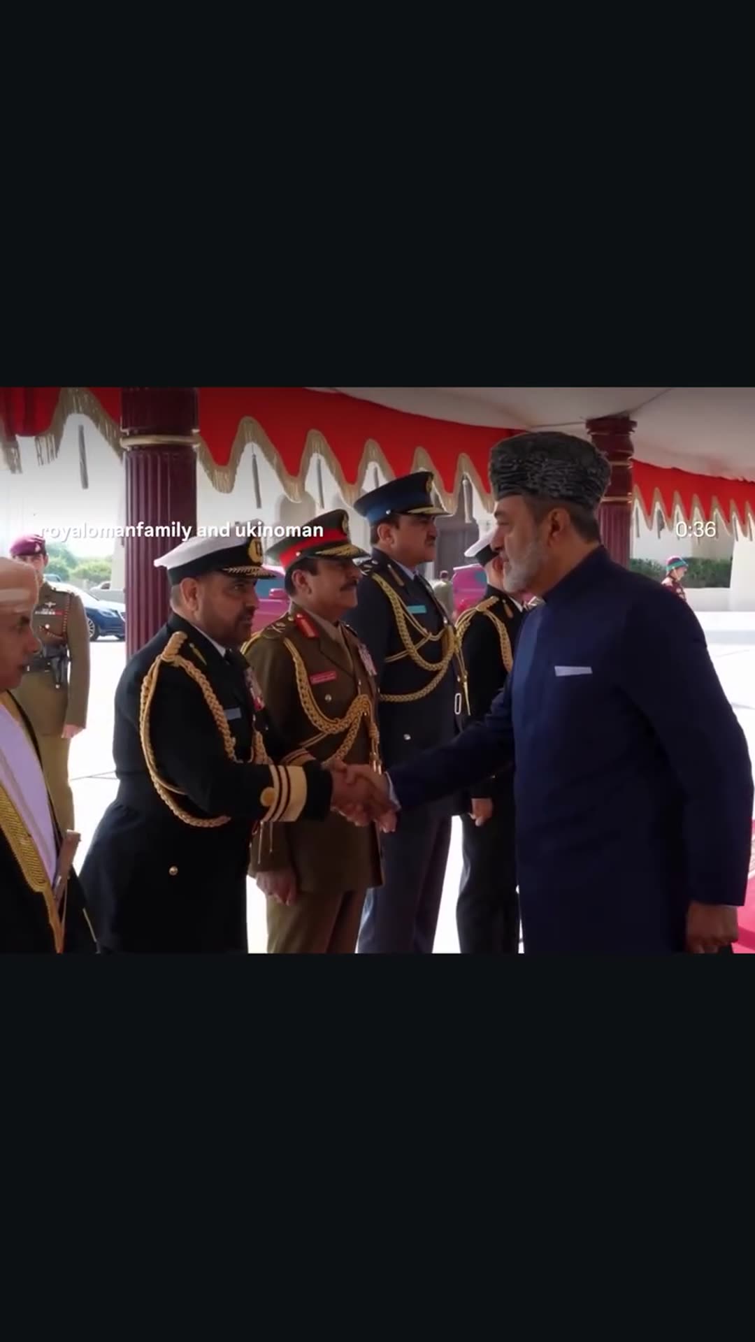 A story reshares a Royal Oman Family reel showing the Sultan of Oman being seen off at a ceremony before he leaves for a four-day state visit to the United Kingdom.