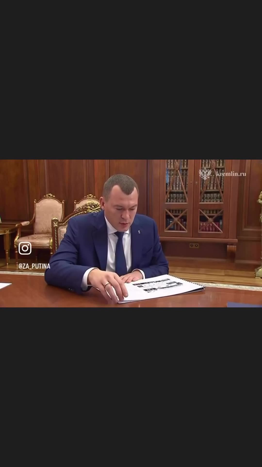 A story reshares a video from a Kremlin office meeting in which an official reports on the return of Russian athletes to international sport, citing meetings, visits and federations that now admit them.
