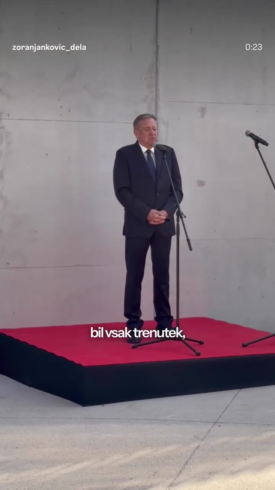 A story reshares Zoran Janković's reel from the unveiling of a statue and plaque honouring Janez Kocijančič at a sports venue in Ljubljana. It includes his speech about friendship and sport, and music from a brass ensemble.