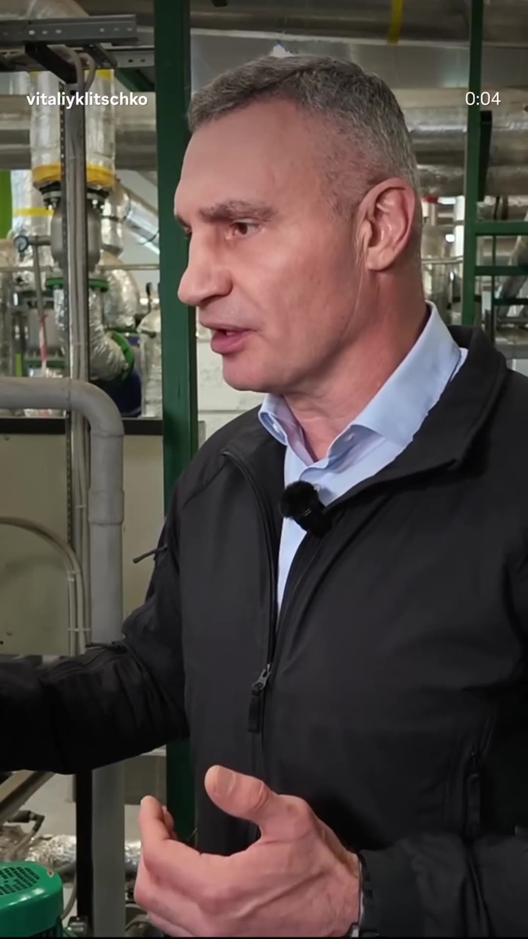 A story reshares Vitaliy Klitschko's reel from a hospital on Kyiv's left bank, where he checks winter readiness: own boiler room, well, diesel generator, solar panels and battery storage so the hospital can run independently.